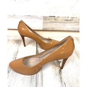 Coach Womens 8 Nude Patent Leather Platform Pump Slip On Heels Luxe Stiletto NEW